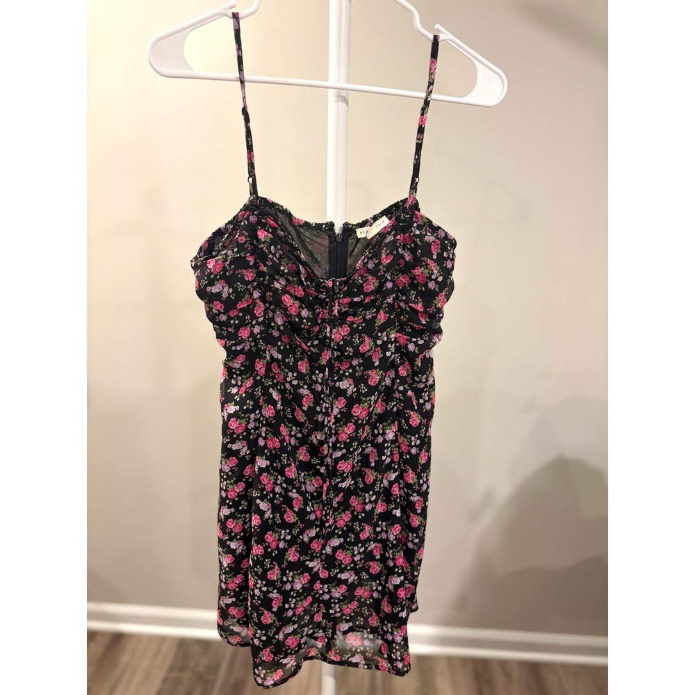 Y2K Whimsigoth Fall Cottage Dress Size XL Black Chiffon Ruched Cami Slip Dress